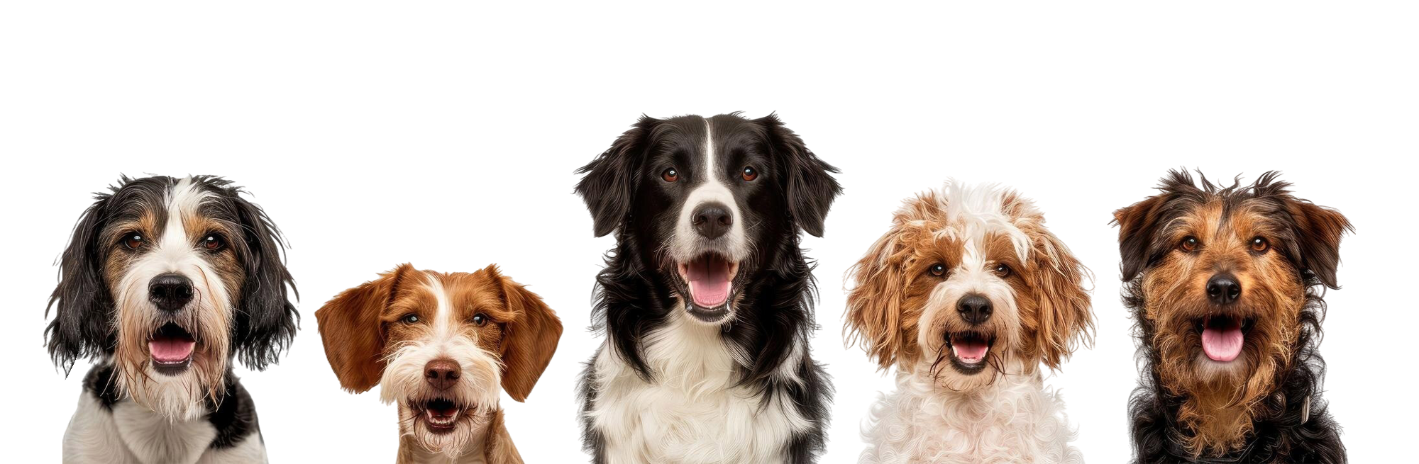 Diverse assembly of five canine friends